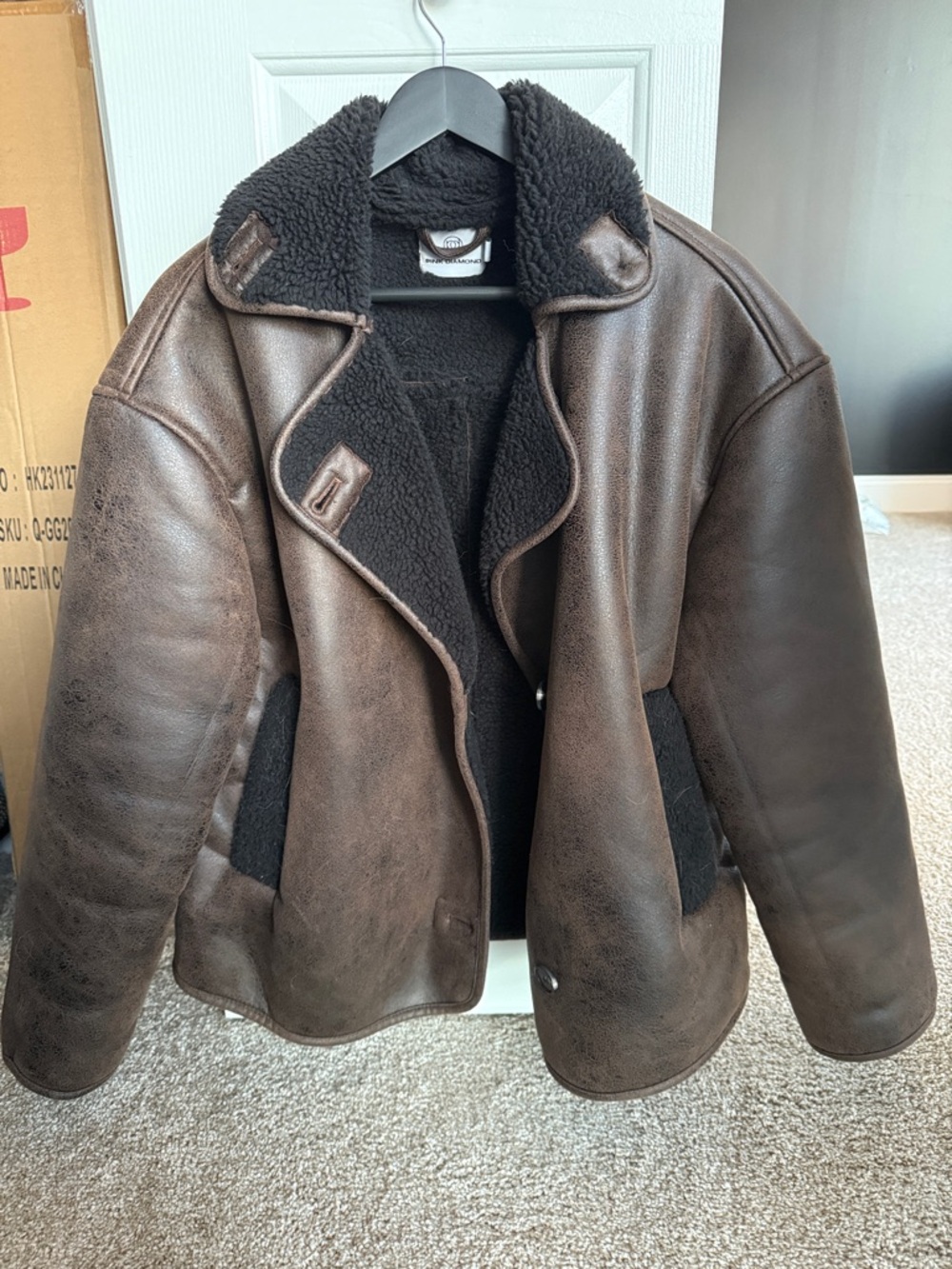Women's Brown Leather Sherpa Jacket